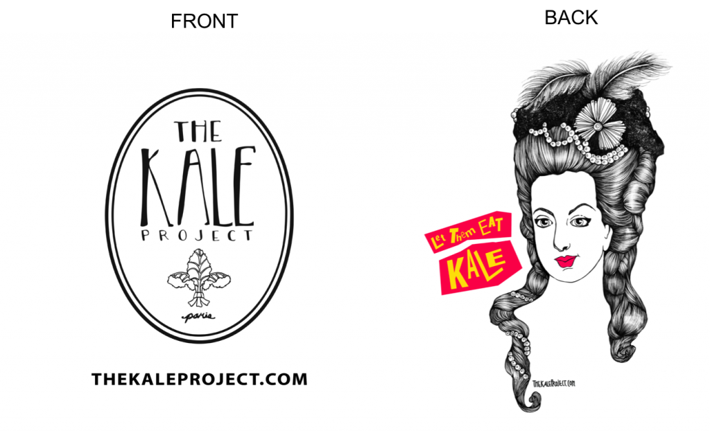 The Kale Project logo will be smaller on the right side chest area.